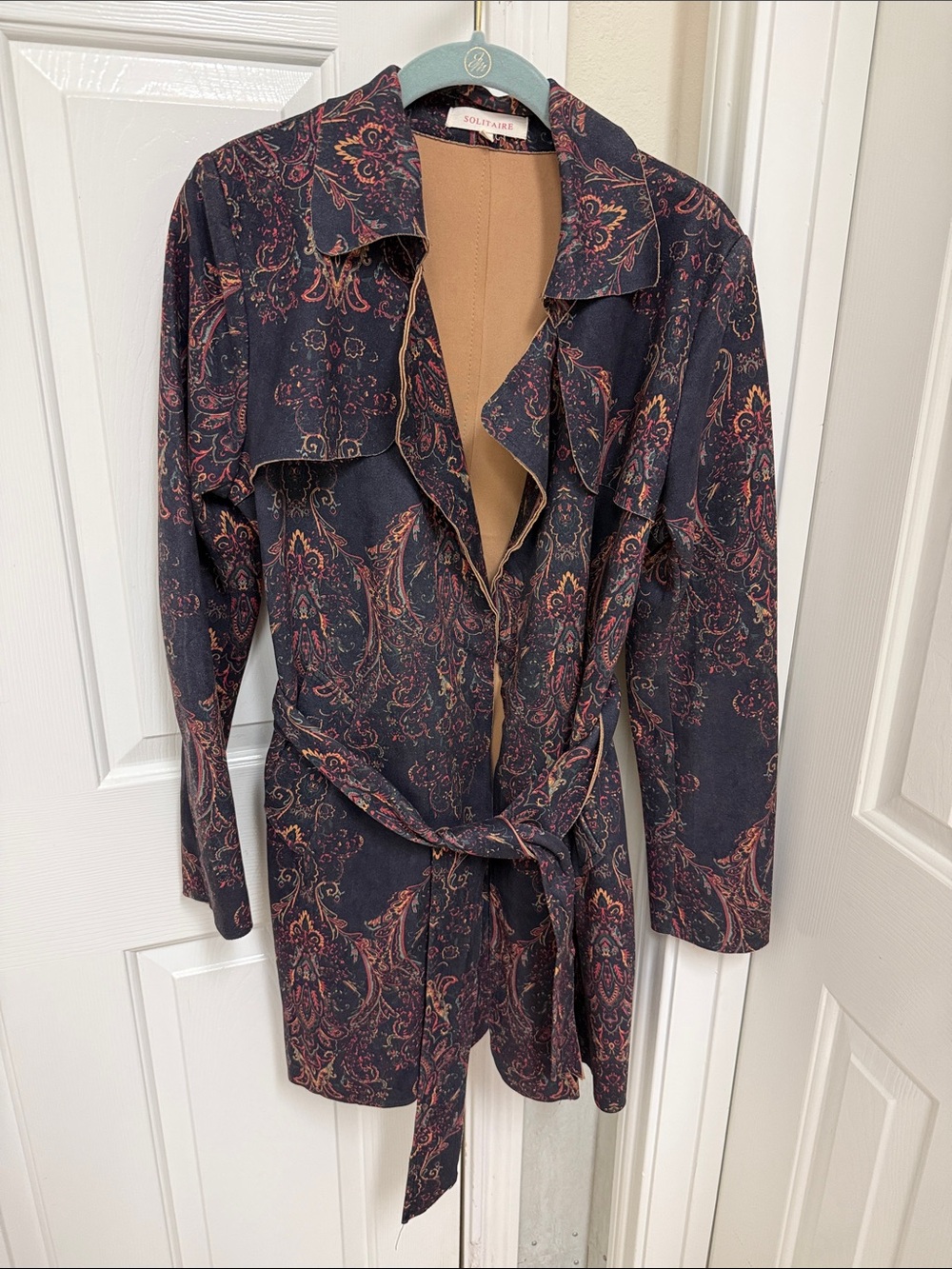 Solitaire Anthropologie Paisley Tie-Waist Trench Coat